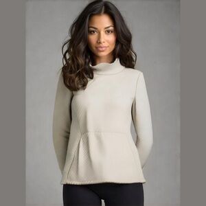 Stoic Women's Quilted Cowl Neck Pullover Sweater Long Sleeve in a Light Cream.